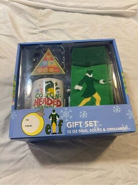 ELF Green and Yellow Holiday Socks & Mug Gift Set